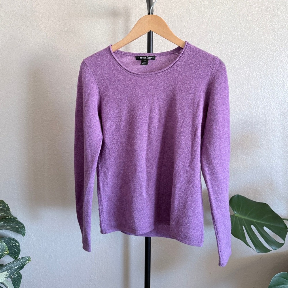 Marina Luna 100% 2-Ply Cashmere Crew Neck Pullover Womens Purple Sweater Size M